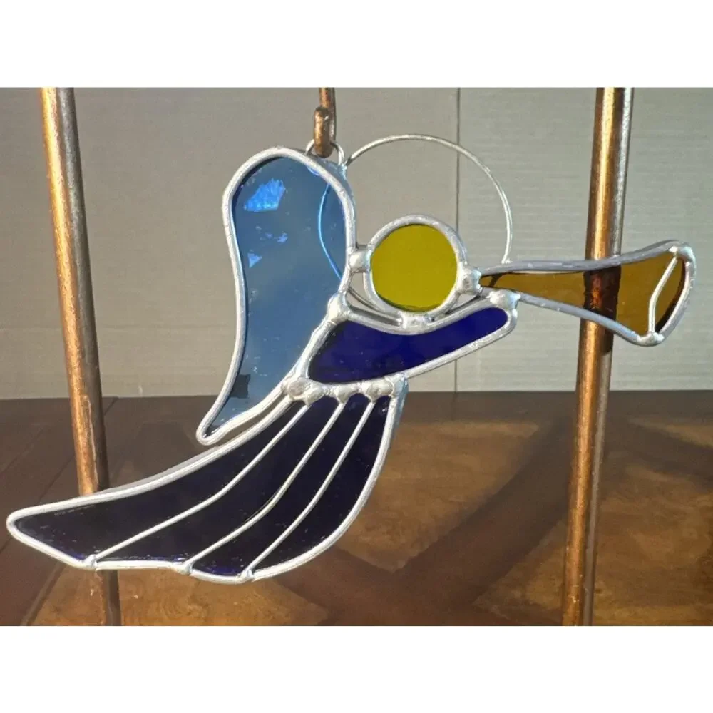 Stained Glass Christmas Angel‎ And Two Stockings